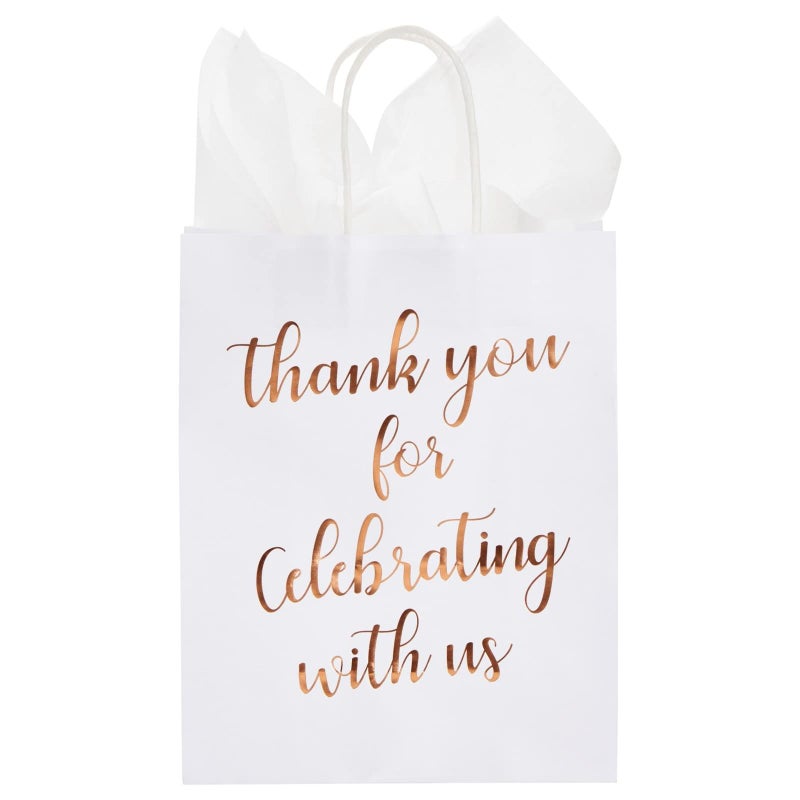 Sparkle and Bash Wedding Welcome Bags Rose Gold - 15-Pack Medium 10x8x4 in Rose Gold Foil Paper with Handles - Bridal Shower Thank You Gift Bag With Tissue Paper & Party Favor - Image 5